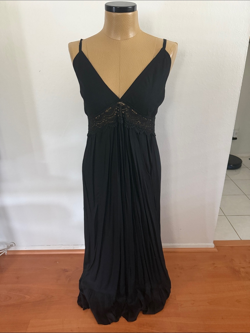 BOHOME Collection Black Lace Empire Waist V-neck Maxi Dress